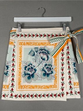 Boho Scarf Print Floral Wrap Mini Skirt Size Small